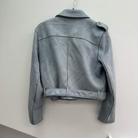 Zara Size large light blue faux suede motorcycle jacket with silver hardware - Picture 3 of 10